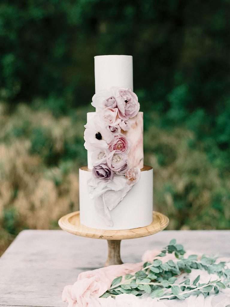 Hand Painted Petals Wedding Cake